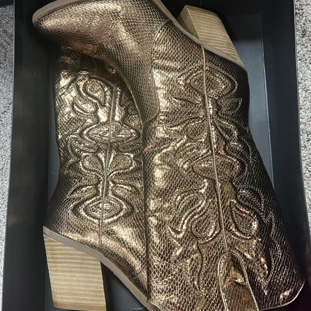 Gold Embroidered Ankle Boots